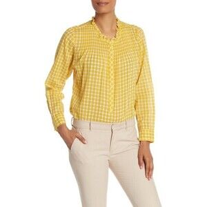 J. Crew women's Pleated Bib Ruffle Trim Shirt In Yellow Gingham Size XS
